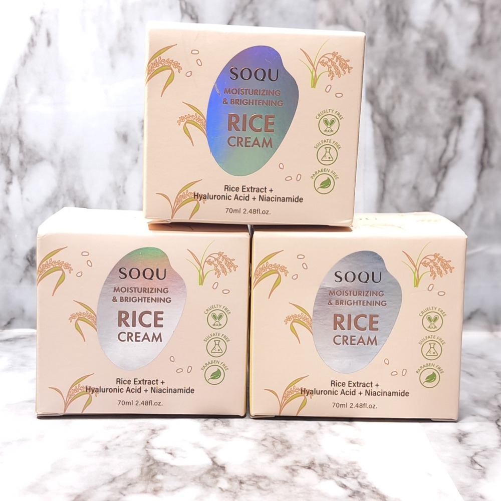 Set of 3 - SOQU Moisturizing & Brightening Rice Cream 2.48 fl oz each‎ K-Beauty